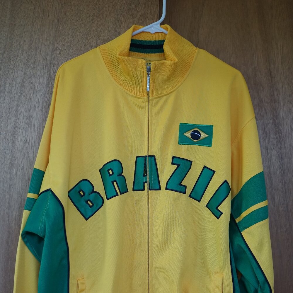 Vintage Trust USA Brazil Men's XL Embroidered Yellow/Green Jacket RN# 66591